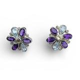 Amethyst & Blue Topaz Solid 925 Sterling Silver stud Earrings