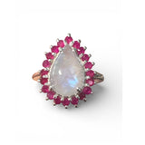 Rainbow Moonstone & Garnet Solid 925 Sterling Silver Ring 9