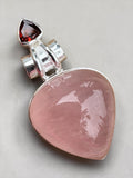 Rose Quartz & Garnet Solid 925 Sterling Silver Pendant