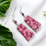 Pink Thulite & Garnet Solid 925 Sterling Silver Earrings