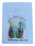 Kingman Blue, Purple & Green Turquoise Solid 925 Sterling Silver Earrings