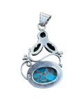 Kingman Blue Copper Turquoise & Black Onyx Solid 925 Sterling Silver Pendant