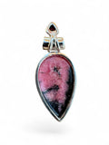Rhodonite & Garnet Solid 925 Sterling Silver Pendant