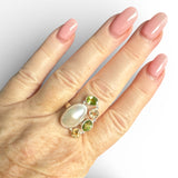 Baroque Pearl, Peridot & Citrine Solid 925 Sterling Silver Ring 10