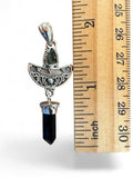Moldavite & Black Tourmaline Solid 925 Sterling Silver Pendant