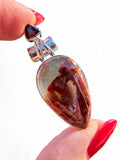 Tube Agate & Garnet Solid 925 Sterling Silver Pendant