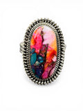 Kingman Pink Dahlia Turquoise Solid 925 Sterling Silver Ring 6