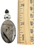 Black Rutilated Quartz & Black Onyx Solid 925 Sterling Silver Pendant