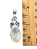 Rainbow Moonstone & Blue Topaz Solid 925 Sterling Silver Pendant