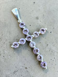 Cross Rose de France Amethyst Solid 925 Sterling Silver Pendant
