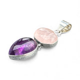 Rose Quartz & Amethyst Solid 925 Sterling Silver Pendant