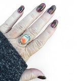 Kingman Turquoise & Spiny Oyster Solid 925 Sterling Silver Ring 8.5