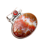 Red Moss Agate & Garnet Solid 925 Sterling Silver Pendant