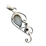 White Opal, Garnet & Onyx Solid 925 Sterling Silver Pendant