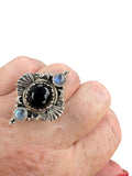 Black Onyx & Moonstone Solid 925 Sterling Silver Ring 6