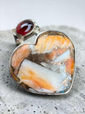 Spiny Oyster & Garnet Solid 925 Sterling Silver Pendant