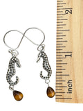 Seahorse Tiger Eye Solid 925 Sterling Silver Earrings