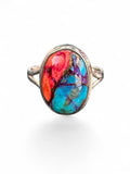 Kingman Pink Dahlia Turquoise Solid 925 Sterling Silver Ring 8.5