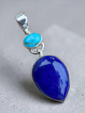 Blue Lapis & Turquoise Solid 925 Sterling Silver Pendant