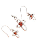 Garnet Cross Solid 925 Sterling Silver  Pendant Earrings Set