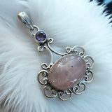 Rose Quartz & Amethyst Solid 925 Sterling Silver Pendant