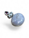 Angel Aura Druzy & Garnet Solid 925 Sterling Silver Pendant