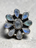 Flower Rainbow Moonstone Solid 925 Sterling Silver Ring ADJ