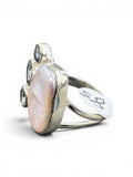 Pearl & Blue Topaz Solid 925 Sterling Silver Statement Ring Size 8.5