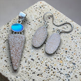 Peach Druzy & Luminite Solid 925 Sterling Silver Pendant & Earrings Set