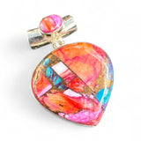 Kingman Pink Dahlia Turquoise Solid 925 Sterling Silver Pendant