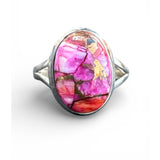 Kingman Pink Dahlia Turquoise Solid 925 Sterling Silver Ring 9.5