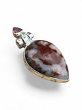 Crazy Lace Agate & Garnet Solid 925 Sterling Silver Pendant