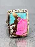 Kingman Cotton Candy Turquoise Solid 925 Sterling Silver Ring 7