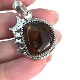MOON Mexican Fire Opal Solid 925 Sterling Silver Pendant