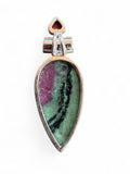 Ruby Zoisite & Garnet Solid 925 Sterling Silver Pendant