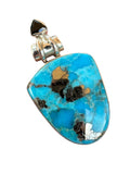 Kingman Turquoise with Pyrite Solid 925 Sterling Silver Pendant