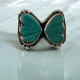 Butterfly Carved Tibetan Turquoise Solid 925 Sterling Silver Ring 6