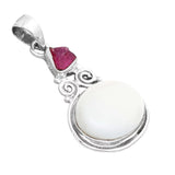 White Opal & Pink Tourmaline Solid 925 Sterling Silver Pendant
