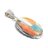 Kingman Turquoise & Spiny Oyster Solid 925 Sterling Silver Pendant