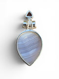Blue Lace Agate & Amethyst Solid 925 Sterling Silver Pendant