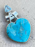 Arizona Turquoise Heart & Blue Topaz Solid 925 Sterling Silver Pendant