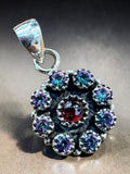 Rainbow Fire Topaz & Garnet Solid 925 Sterling Silver Pendant