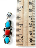 Kingman Turquoise & Italian Coral Solid 925 Sterling Silver Pendant