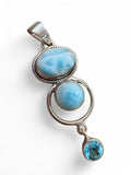 Caribbean Larimar & Blue Topaz Solid 925 Sterling Silver Pendant