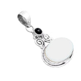 White Opal & Black Onyx Solid 925 Sterling Silver Pendant