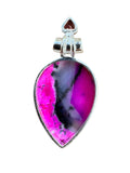 Pink Dendritic Opal & Garnet Solid 925 Sterling Silver Pendant