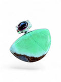Lemon Chrysoprase & Onyx Solid 925 Sterling Silver Pendant
