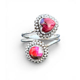 Kingman Pink Dahlia Turquoise Solid 925 Sterling Silver Ring ADJ