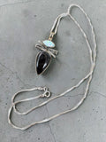 Opal & Hypersthene Solid 925 Sterling Silver Pendant with chain