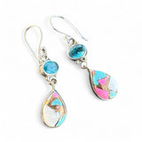 Kingman Cotton Candy Turquoise & Blue Topaz Solid 925 Sterling Silver Earrings